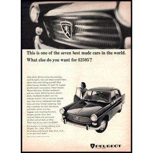 1966 Peugeot 404 Sedan Classic Car Vintage Print Ad Lion Emblem Grill Wall Art